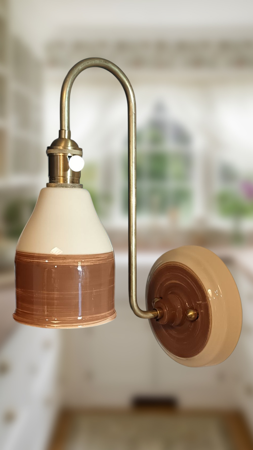 Ívelt szárú - Vintage Edison kerámia falikar kapcsolóval - Image 3